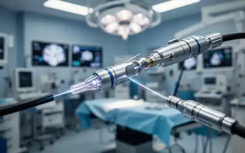 Nahaufnahme eines fortschrittlichen medizinischen Geräts, möglicherweise ein Laser oder endoskopisches Instrument, in einem Operationssaal. - Foto: über boerse-global.de