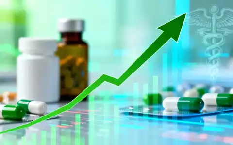Eine dynamische, nach oben zeigende Kurslinie vor einem verschwommenen Hintergrund mit pharmazeutischen Elementen, die Wachstum symbolisiert. - Foto: über boerse-global.de