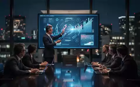 Geschäftsleute in einem modernen Konferenzraum, die eine Präsentation über Finanzdaten auf einem großen Bildschirm verfolgen. - Foto: über boerse-global.de