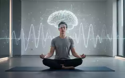 Eine Person meditiert ruhig, umgeben von einem subtilen visuellen Display, das Gehirnwellenmuster darstellt. - Foto: über boerse-global.de