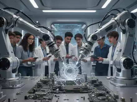 Ein modernes Robotiklabor mit Studierenden und Forschenden, die an fortschrittlichen Robotersystemen arbeiten, symbolisiert technologische Innovation in Wien. - Foto: über boerse-global.de