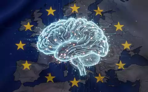 Ein stilisiertes, leuchtendes neuronales Netzwerk oder KI-Gehirn mit Schaltkreisen vor einer Europakarte, das technologische Unabhängigkeit symbolisiert. - Foto: über boerse-global.de