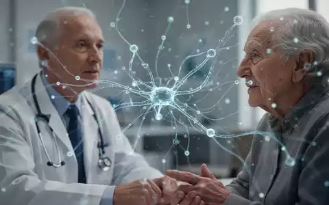 Eine Nahaufnahme einer KI-Visualisierung, die subtil über einem Arzt und einem älteren Patienten im Gespräch liegt, symbolisiert KI-Analyse von Arztgesprächen. - Foto: über boerse-global.de