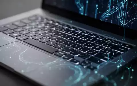 A close-up of a laptop keyboard with glowing keys, reflecting abstract light patterns, symbolizing AI technology. - Foto: über boerse-global.de