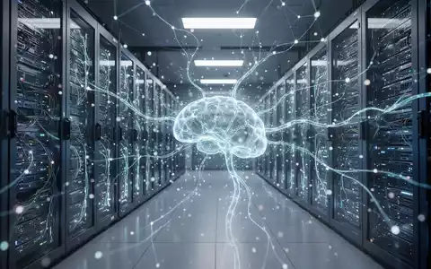 A futuristic server room with glowing racks of AI hardware, symbolizing advanced machine learning performance and speed records. - Foto: über boerse-global.de
