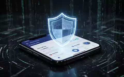 A glowing digital shield icon protecting a banking app on a smartphone screen, symbolizing mobile security against cyber threats. - Foto: über boerse-global.de