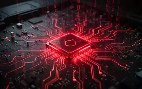 A glowing red circuit board with subtle binary code in the background, symbolizing a hidden digital threat or malware backdoor. - Foto: über boerse-global.de