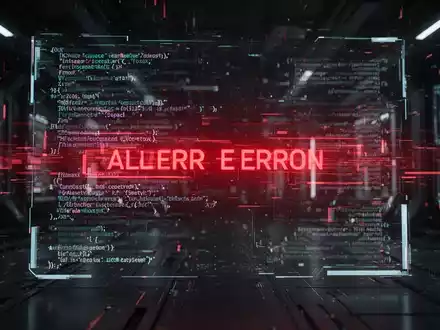 A stylized, glitching digital interface with abstract code and a red error overlay, symbolizing AI system instability and outages. - Foto: über boerse-global.de