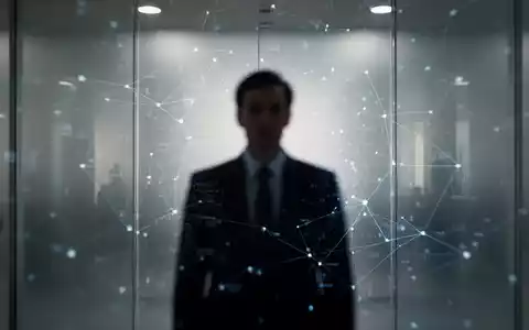 Eine verschwommene Silhouette einer Person vor einer Milchglaswand mit abstrakten Lichtreflexionen und einem Datenmuster. - Foto: über boerse-global.de