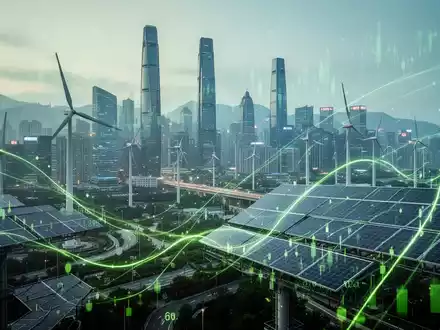 Eine futuristische chinesische Stadtlandschaft mit grüner Energieinfrastruktur und stilisierten Finanzdaten, die Wachstum und Nachhaltigkeit symbolisieren. - Foto: über boerse-global.de