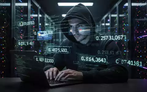 Eine Person mit Kapuzenpullover tippt auf einem Laptop, umgeben von schwebenden Kreditkartennummern und Codezeilen. - Foto: über boerse-global.de
