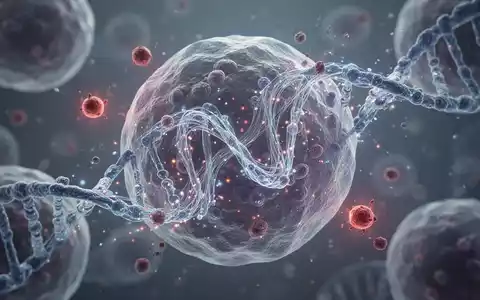 Nahaufnahme von leuchtenden, komplexen DNA- und RNA-Strukturen (R-Loops) in einer Zelle, umgeben von Entzündungsmarkern. - Foto: über boerse-global.de