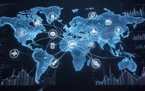 Digital payment icons and lines connecting across a glowing blue global map, representing global transactions and financial competition. - Foto: über boerse-global.de