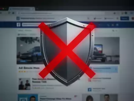 A digital shield with a red 'X' over it, symbolizing disabled ad blockers, against a blurred web browser background. - Foto: über boerse-global.de