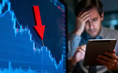 Roter Pfeil durchbohrt fallenden Aktienchart, im Hintergrund unscharfer, besorgter Investor. Symbolisiert überverkaufte Aktie. - Foto: über boerse-global.de