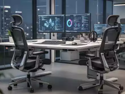 Ein moderner, ergonomischer Büroschreibtisch mit einem verstellbaren Stuhl und Computerperipherie, der Komfort und Wohlbefinden fördert. - Foto: über boerse-global.de