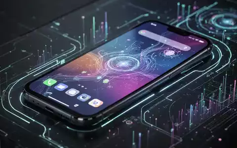 A close-up of a modern smartphone screen displaying a futuristic Android interface with AI elements and glowing data visualizations. - Foto: über boerse-global.de
