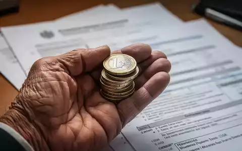 Eine Nahaufnahme einer gealterten Hand, die Euro-Münzen hält, mit unscharfen Dokumenten im Hintergrund, symbolisiert Rentenreform. - Foto: über boerse-global.de