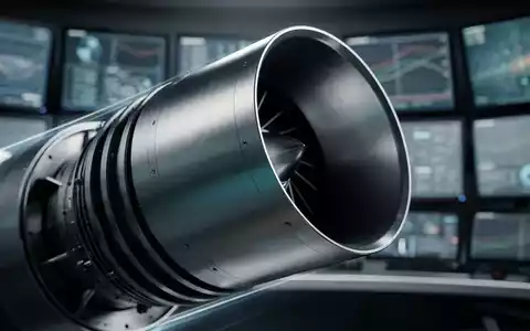 Nahaufnahme einer Raketendüse unter Studiobeleuchtung, mit unscharfem Kontrollraum im Hintergrund. Technologie und Präzision. - Foto: über boerse-global.de