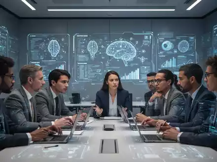 Professionelle Fach- und Führungskräfte in einem modernen Schulungsraum, die sich über KI und Managementthemen austauschen. - Foto: über boerse-global.de