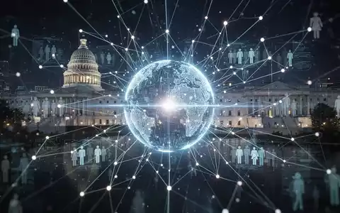 A glowing digital sphere at the center of a complex network of data lines, symbolizing centralized eGovernment data infrastructure. - Foto: über boerse-global.de