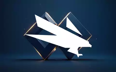 Zwei geometrische Formen, die ineinandergreifen, symbolisieren eine Unternehmensübernahme. Goldene Lichtreflexe auf blauem Hintergrund. - Foto: über boerse-global.de