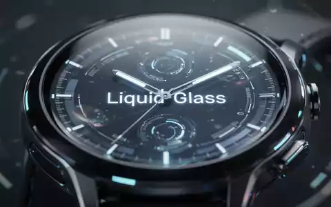 A close-up of a smartwatch face with a smooth, translucent Liquid Glass interface and glowing application icons. - Foto: über boerse-global.de