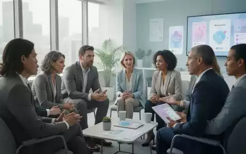 Eine Gruppe von Fachleuten in einem modernen Büro nimmt an einer Coaching-Sitzung teil, mit digitalen Wellness-Tools im Hintergrund. - Foto: über boerse-global.de