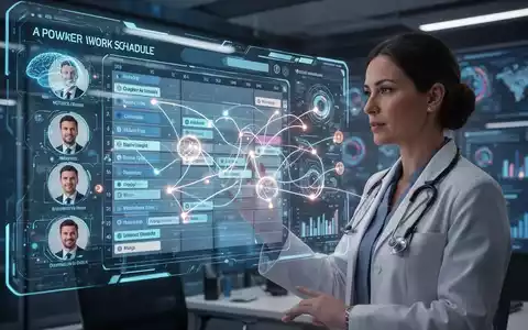 A person viewing a holographic work schedule with AI elements, representing advanced workforce scheduling and data processing. - Foto: über boerse-global.de