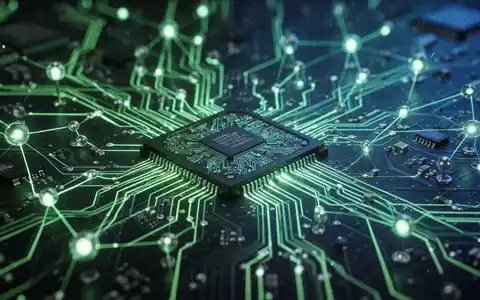 Nahaufnahme einer leuchtenden, komplexen Computerplatine mit Mikrochips, die KI-Inferenz und Marktanteil symbolisiert. - Foto: über boerse-global.de