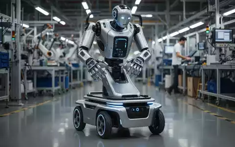 A sophisticated humanoid robot with highly dexterous hands on a wheeled base, operating in an industrial environment. - Foto: über boerse-global.de