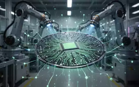 A close-up of a glowing, futuristic semiconductor wafer with intricate circuits, symbolizing AI manufacturing and technology. - Foto: über boerse-global.de