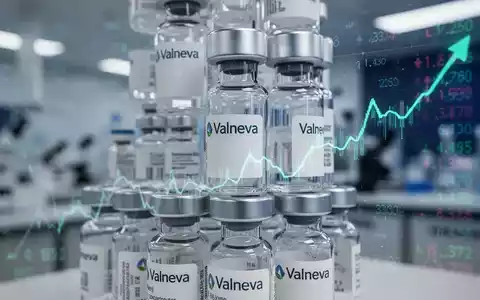 Nahaufnahme von Valneva-Pharmafläschchen mit einer dezenten digitalen Aktienkursanzeige im Hintergrund eines Labors. - Foto: über boerse-global.de