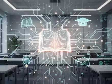 A stylized neural network or circuit board with educational symbols, representing AI and digitalization in an academic or administrative setting. - Foto: über boerse-global.de