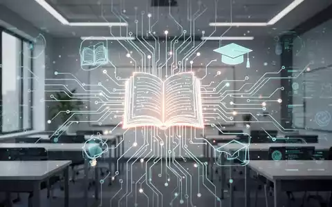 A stylized neural network or circuit board with educational symbols, representing AI and digitalization in an academic or administrative setting. - Foto: über boerse-global.de