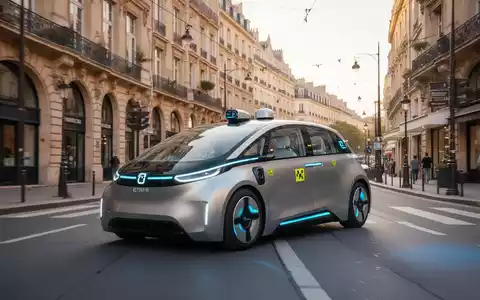 A futuristic electric robotaxi driving on a European street, symbolizing autonomous vehicle technology and international expansion. - Foto: über boerse-global.de