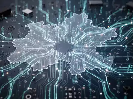 Eine futuristische Darstellung einer leuchtenden Leiterplatte mit einer subtilen Schweizer Landkarte, die Datenschutz und KI in der Schweiz symbolisiert. - Foto: über boerse-global.de