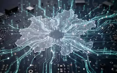 Eine futuristische Darstellung einer leuchtenden Leiterplatte mit einer subtilen Schweizer Landkarte, die Datenschutz und KI in der Schweiz symbolisiert. - Foto: über boerse-global.de