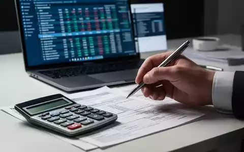 Eine Hand hĂ€lt einen Stift ĂŒber Steuerformularen und einem Taschenrechner auf einem Schreibtisch. Im Hintergrund ein Laptop. - Foto: ĂŒber boerse-global.de