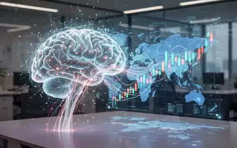 Ein stilisiertes, leuchtendes neuronales Netzwerk, das Daten in eine holografische Weltkarte speist, symbolisiert KI-gestützte Marktstrategien. - Foto: über boerse-global.de