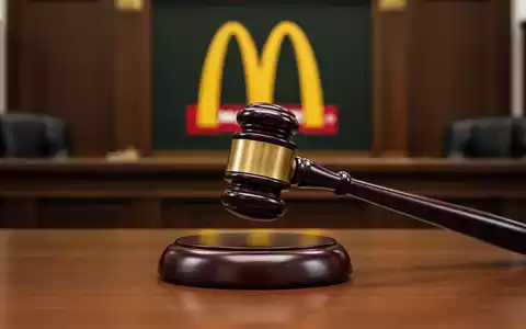 Ein Gerichtshammer trifft einen Klangblock, im Hintergrund ist ein verschwommenes McDonald's-Logo zu sehen. - Foto: über boerse-global.de