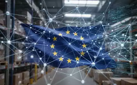Ein komplexes Netzwerk aus Linien und Knoten, das globale Lieferketten symbolisiert, mit einem dezenten EU-Flaggen-Element. - Foto: über boerse-global.de