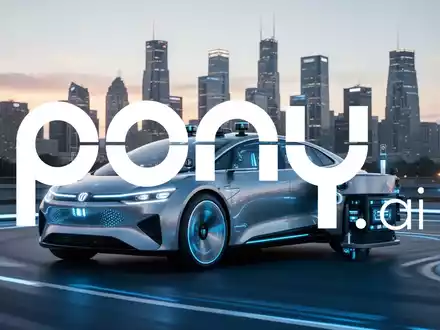 Ein futuristisches, autonomes Fahrzeug auf einer Teststrecke bei Sonnenaufgang mit einer Skyline im Hintergrund. - Foto: über boerse-global.de