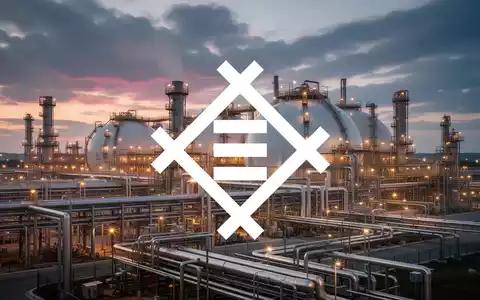 Eine riesige, moderne Flüssigerdgas (LNG)-Anlage bei Sonnenuntergang mit leuchtenden Lichtern und komplexen Pipelines. - Foto: über boerse-global.de