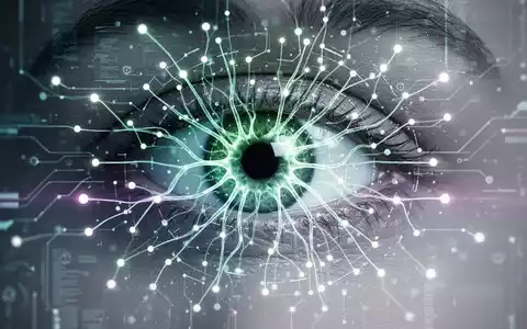 Eine futuristische, leuchtende KI-Schnittstelle überlagert ein stilisiertes menschliches Auge, das den Ersatz biologischer Programme symbolisiert. - Foto: über boerse-global.de