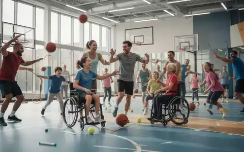 Eine vielfältige Gruppe von Menschen aller Altersgruppen und Fähigkeiten nimmt an verschiedenen Sportaktivitäten in einem modernen Sportzentrum teil. - Foto: über boerse-global.de