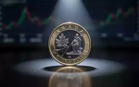 Eine einzelne kanadische Dollarmünze liegt auf einer dunklen Oberfläche und wird von einem Scheinwerferlicht beleuchtet. - Foto: über boerse-global.de