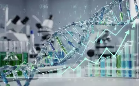 Abstrakte Darstellung von DNA-Strängen, numerischen Daten und absteigenden Graphen, die den Erfolg einer Gentherapie symbolisieren. - Foto: über boerse-global.de