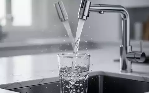 Klares Wasser fließt aus einem modernen Wasserhahn in ein Glas in einer sauberen Küche. - Foto: über boerse-global.de