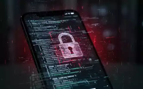 Nahaufnahme eines Smartphone-Bildschirms, der glitchigen Code oder ein digitales Schloss mit einem schwachen roten Leuchten anzeigt. - Foto: über boerse-global.de